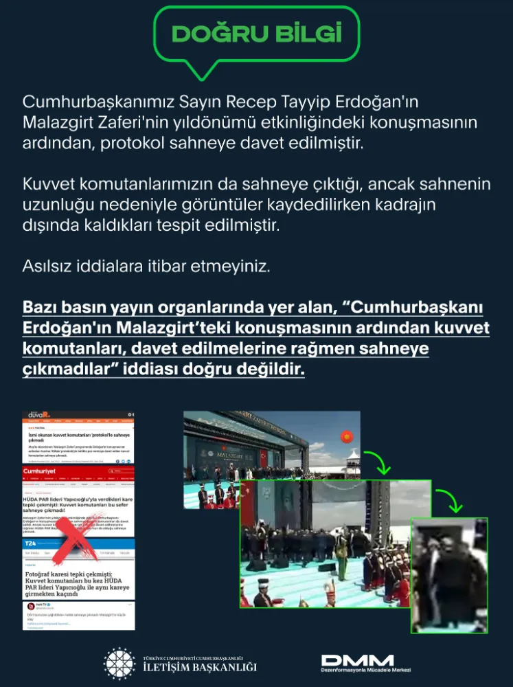 DMM, KUVVET KOMUTANLARININ SAHNEYE ÇIKMADIĞI İDDİALARINI YALANLADI