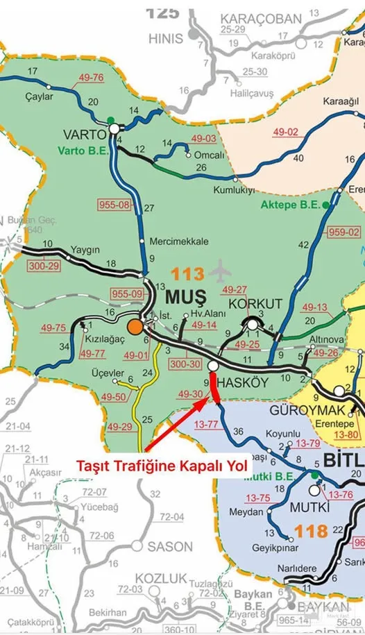 HASKÖY–MUTKİ YOLU KAR VE TİPİ NEDENİYLE TRAFİĞE KAPATILDI